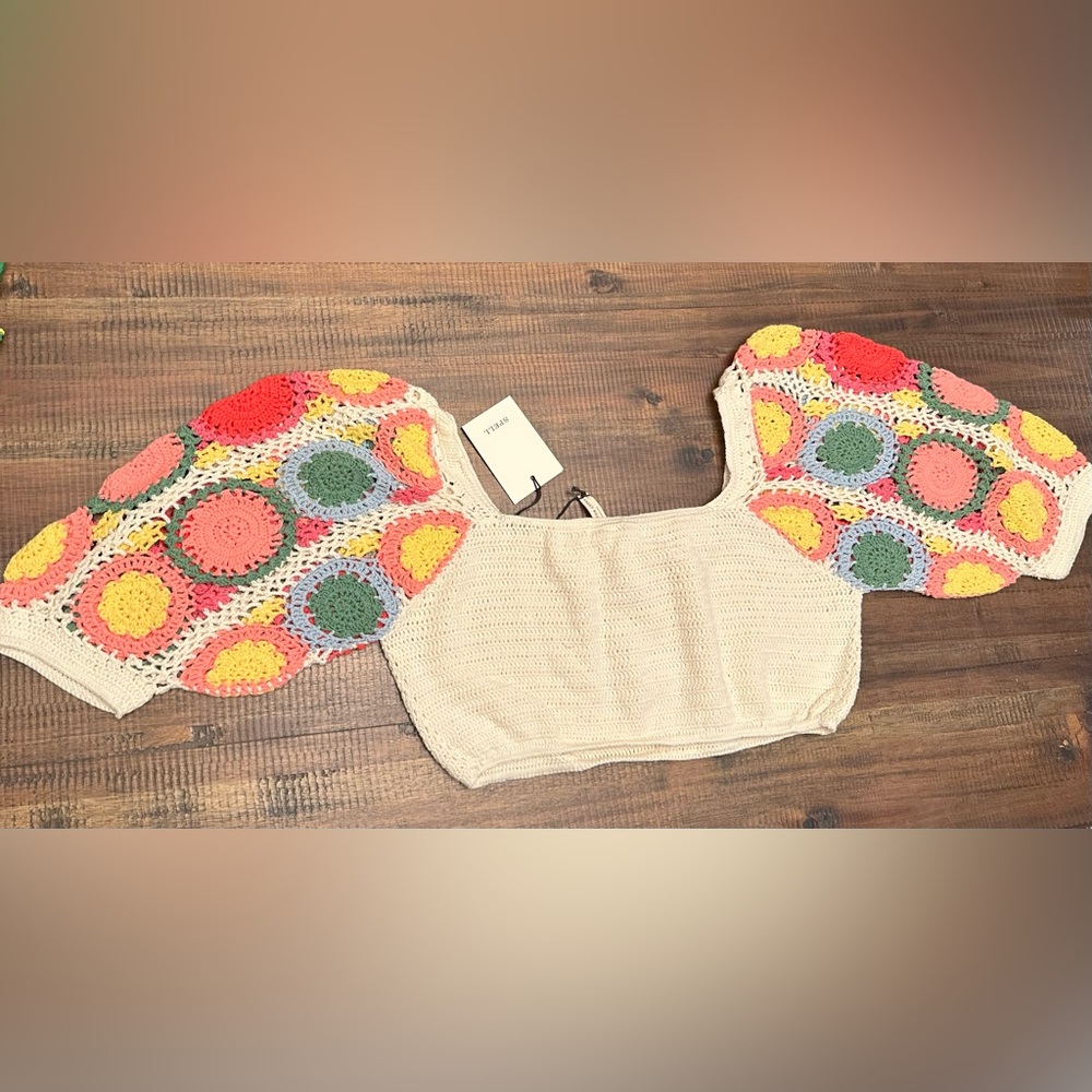 Spell & The Gypsy Collective Let the Sunshine in Crochet Top in Rainbow Sz M NWT - Picture 6 of 11